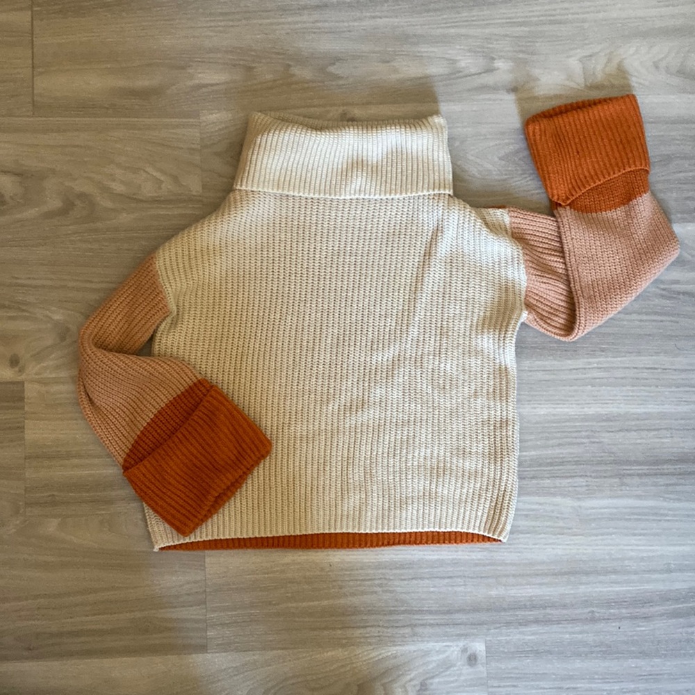 Color block turtle neck sweater